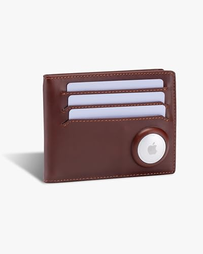 ISENTIALS AirTag* Kreditkartenetui aus Premium Leder, Slim Wallet Herren für Apple AirTag- RFID Schutz, 6 Kartenfächer, AirTag Halterung & Geldklipp (Mocca Braun)