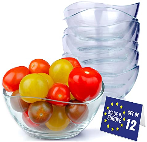 Premium Glas Dessertschalen Set 12, 310ml BLEI FREI Dessertgläser, Stabelbare Glasschalen, Dessertbecher, Puddingschalen, Dessert Schalen Glas, Obst Servierschalen, Soßenschalen, Glass Dessert Bowls
