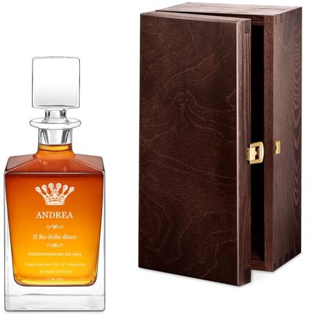 Maverton Caraffa da whisky e cognac da 0,81 L con incisione personalizzata - Decanter in vetro per whiskey - Bottiglia per compleanno o anniversario - pensiero speciale per papà - Re