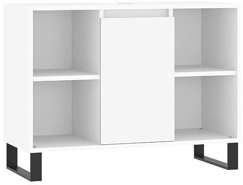 vidaXL Badezimmerschrank, Waschbeckenunterschrank mit viel Stauraum, Badschrank mit Eisenbeinen, Bad Unterschrank Waschbeckenschrank Badmöbel, Weiß Holzwerkstoff