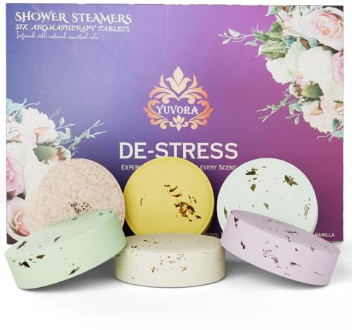 Set regalo per doccia a vapore, 6 bombe da doccia aromaterapia con oli essenziali, regalo rilassante e antistress per donne e uomini, naturale per la cura di sé, kit spa per la casa, profumi