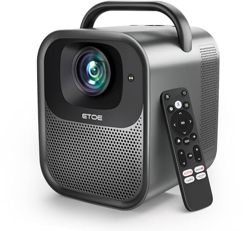 ETOE Projector 4K with Android TV & Netflix Licensed, Outdoor Portable Projector 1000 ANSI Full HD 1080P Native, Bluetooth, 20W Dolby Audio, Auto Focus Keystone, Home Projector for Bedroom