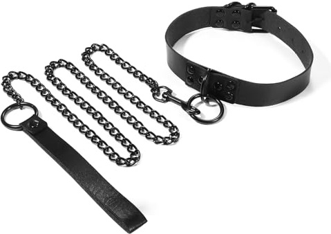 Flongo Collier Ras de Cou Femme: Collier Femme Cuir Noir Fantaisie Choker avec Chaîne Amovible - Cadeau Anniversaire St Valentin