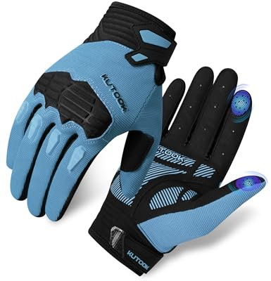 KUTOOK Fahrradhandschuhe MTB Mountainbike Fahrrad Handschuhe Herren Langfinger mit 5mm Palm Pad TPR SCR Protect Touch-Screen Atmungsaktiv Elastisch rutschfest Stoßdämpfend Blau L