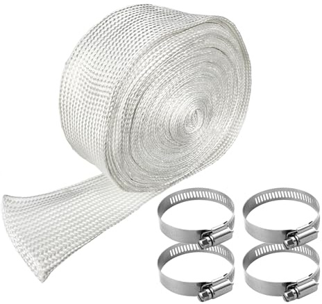 ALI2 Avgasslang 25 mm för elgenerator, värmeskyddsslang, avgasrör, 300 cm isolering, slang, High Temp glasSleeving, parkeringsvärmare, avgasrör, slang för nödströmsaggregat (25 mm x 150 cm)