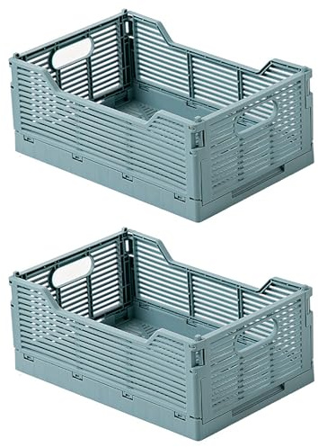 Spesh Klappbox 2 Stück Klappkiste Faltbar Aufbewahrungskörbe Stapelbar Aufbewahrungsboxen für Küche,Bad,Büro,Schrank(Blau, 30*20*12cm)