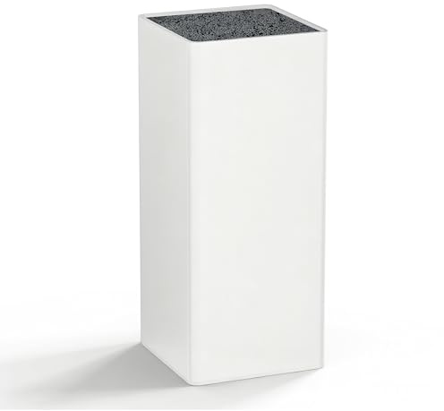 Bloc à couteaux universel sans couteau blanc avec poils amovibles pour 5 à 8 couteaux de toutes sortes (plastique, ouverture carrée)