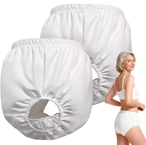 Florith 2 Pack Washable Reusable Adult Rubber Pants - Waterproof Incontinence Diaper Covers Leak-Proof Protective Underwear, Soft Noiseless Cloth-Like Plastic Pants for Men Women(White, M)