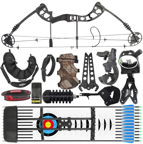 Kit arco compound regolabile da 30-55 libbre - IBO310FPS 70% di let-off RH, pacchetto completo per tiro con l'arco per adulti pronto all'uso con mirino e frecce per la caccia e il tiro al bersaglio