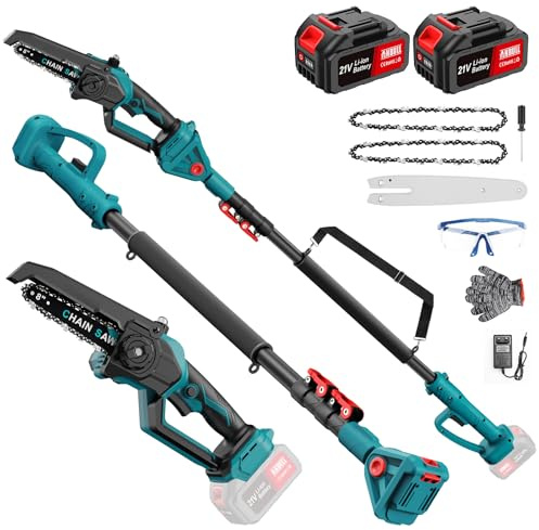 Anbull 2 in 1 8 Pollici Motosega a Batteria con Asta Telescopica