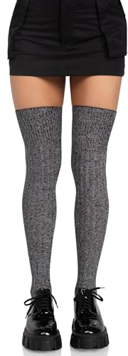 Leg Avenue Rib Knit Thigh Highs, Grey, One Size