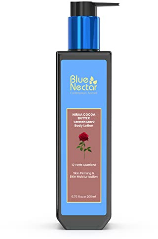 Blue Nectar Stretch Mark & Scar Body Lotion Cream with Cocoa Butter, Shea Butter & Uplifting Rose (12 Herbs, 200 ml)