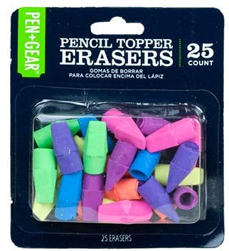 Pencil Top Eraser 25 Pack Pen Gear Multicolor Latex Free School Office Supplies