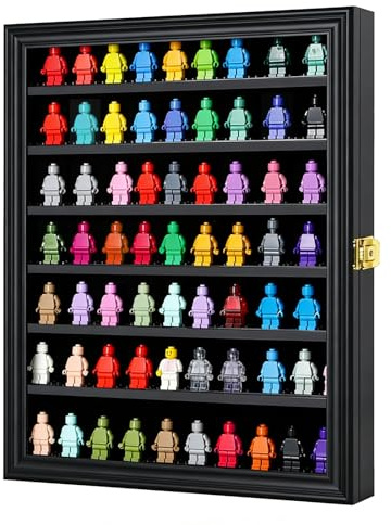 VERANI Minifigure Display Case - Miniature Action Figure Display Box - Wall Mount Figures Memorabilia Display Cabinet for with Uv Protected Anti Fade 92% Clear for Small Objects Lockable Large Black