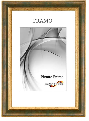FRAMO N°48 Marco de fotos barroco 42 x 58 de madera maciza, marrón oscuro y dorado, marco de madera antiguo, incluye lámina de cristal sintético antirreflectante irrompible y ganchos de metal