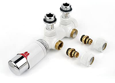 S SIENOC Valvola a H, raccordo centrale/radiatore, termostato per termosifoni da bagno con sistema a due tubi (angolo – tubi da parete 2, bianco)