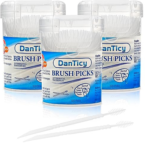 DanTicy Brushpicks Interdental Toothpicks,Soft Bristle Dental Floss Picks Toothpicks,Helps Removes Plaque and Debris Between Your Teeth 900PCS (Pack of 3)