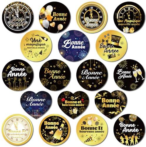 DPKOW 72pcs Français Bonne Année Autocollants Étiquette pour Cadeaux Sacs Boîtes Décoration du Nouvel An 2026, Bonne Année Gommettes Stickers pour Carte Enveloppe Emballage Sceau Décoration