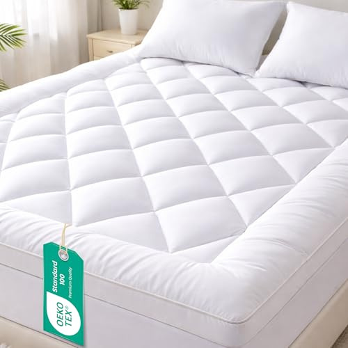 Thick Mattress Topper Double Bed (4 Inch/10 cm) Extra Deep Hotel Quality Breathable Bed Topper Quilted Luxury Comfort with Elasticated Straps (White, Small Double | Extra Deep)