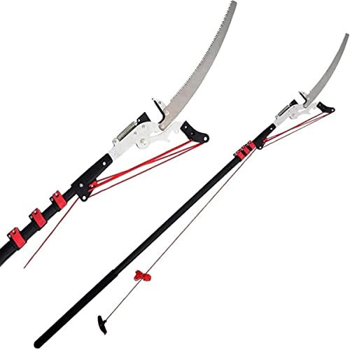 Garden Telescopic Extendable Ratchet Pulley Pole Pruner Hand Lopper Shears Long Reach Tall Tree Pruning Trimmer Extending Branch Cutter Tool,3.6m/12ft