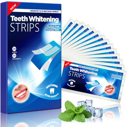 Teeth Whitening Strips, Teeth Whitening Kits: 28 Pcs 14 Packs, Non-Slip & Sensitivity-Free, Up to 8 Levels Whiter with Sage Scent