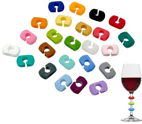 Lot de 24 marqueurs de verre - Marqueurs de verre réutilisables - En silicone - Colorés - Pour fête, cocktail, bar, mariage - Pour distinguer les verres