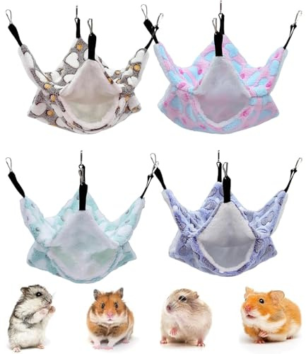 Bestevery 4 Piezas Hamacas Ratas Conejillo De Indias, Cama De Hurón, Hamaca para Hurones, Mascotas Pequeñas Camas Colgantes, con 4 Ganchos, para Hurones, Cobayas, Hámsters y Otros Animales Pequeños