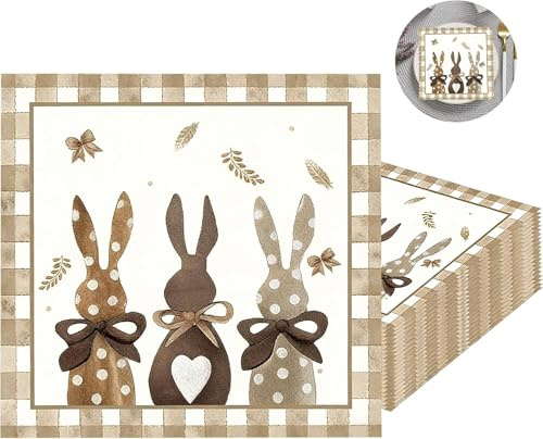 finemark Lot de 40 serviettes de Pâques à 3 couches - Décoration de table de Pâques - Décoration de table de Pâques - Pour la maison, le printemps, les fêtes, la maison de Pâques (33 x 33 cm)