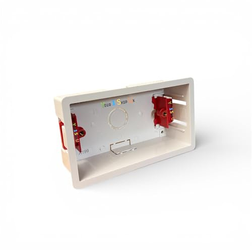 2 gang dry lining back box 47mm double socket back box, plasterboard electrical box, 2g dry wall pattress, plastic, stud wall socket box recessed electrical pattress 47 mm Adjustable Lugs -1 Back Box