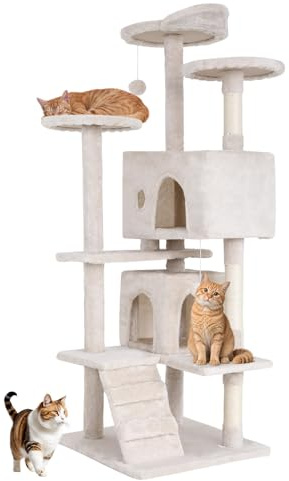 BestOffice 54 Inch Cat Tree, Multi-Level Cat Tower with Condo, Perches, Sisal Scratching Posts, Climbing Ladder,Indoor Activity Center Play House for Kittens & Adult Cats, Beige