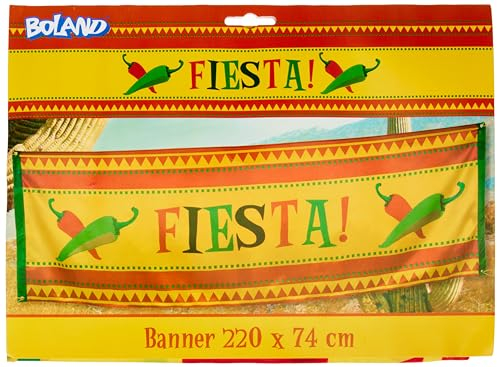 Boland 54406 - Banner Fiesta, Größe 74 x 220 cm, Polyester, Mexiko, Wanddekoration, Hängedekoration, Fahne, Partydekoration, Geburtstag, Mottoparty, Karneval