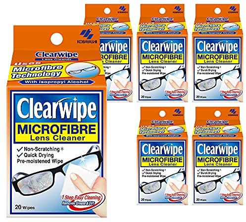 Clearwipe Lens Cleaner 6x pack of 20 Lens Wipes, Microfibre, Individually Wrapped, for Glasses, Sunglasses, Smartphones, Screens