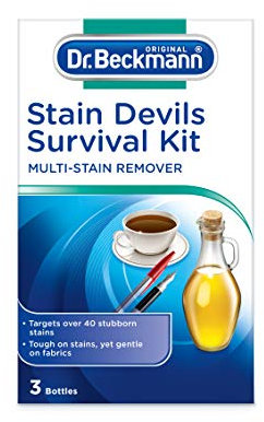 Dr.Beckmann Stain Devils Survival Kit Removes Over 40 Stubborn Stains Fast Acting - Tough Staines Removed In 3 Minutes 1 X Stain Devil - Cooking Oil & Fat Remover 1 X Stain Devil - Tea Red Wine Fruit And Juice Remover 1 X Stain Devil - Ball Point Ink And Felt Tip Remover -