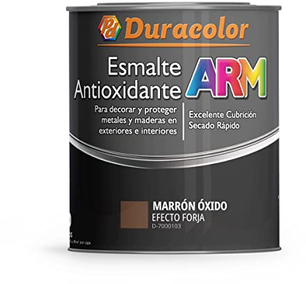 Esmalte Antioxidante ARM - Color Metal Efecto Forja Marrón Óxido - 750 ml - Superficie Exterior e Interior - Acabado Brillante y de Rápido Secado - Duracolor