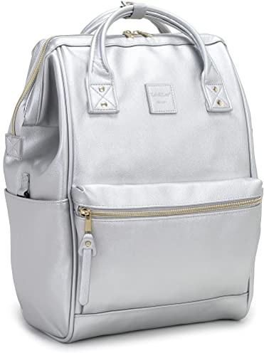 Kah&Kee - Zaino in pelle da donna, ideale per lavoro, viaggi, college, 15 laptop e impermeabile, Argento Ii, M, Zaino daypack