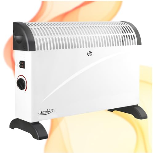 Lemodo, Konvektor Heizung elektrisch, 2000 W Elektroheizung mit 3 Leistungsstufen und Thermostat, geräuschloser elektrischer Heizkörper als Zusatzheizung für Wohn- und Schlafzimmer und Homeoffice