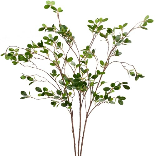 BohoSM 3 Pack Artificial Greenery Stems Branches for Vase Fake Ficus Stems Faux Stems(45/Branches) (Green)
