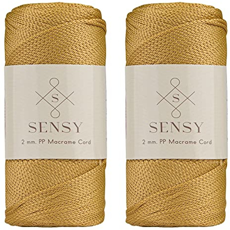 Sensy Premium - Cuerda de poliéster de 2 mm, 230 Metros, 100% Polipropileno, Cuerda de macramé, Cuerda de Ganchillo de 2 mm, Hilo de Ganchillo, Regalo para tejedor (Mostaza)