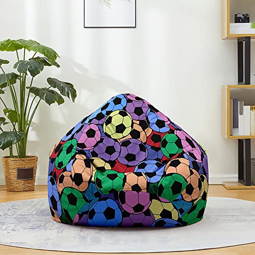FANSU Sitzsack Waschbar Ohne Füllung für Kinder und Erwachsene, Stuhlbezug Indoor Outdoor, Textile Aufbewahrung Mit Reißverschluss (70x80cm, Farbiger Fußball)