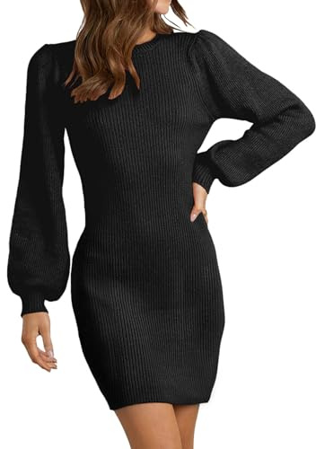 RosyWing Vestito a maglia da donna Vestito pullover Mini vestito Vestito invernale Casual Elegante Vestiti a maglia ad alta elasticità Maniche lunghe Vestiti Autunno Inverno, Nero , S