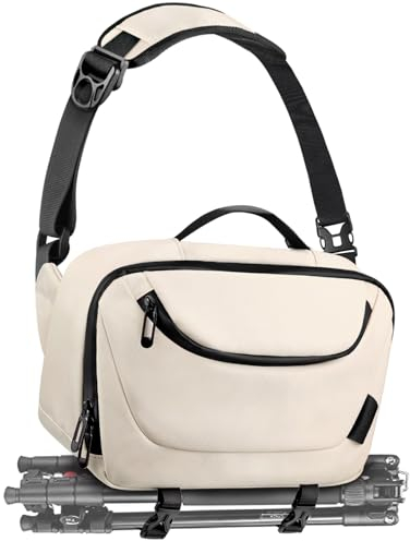 TAAOKA Bolsa bandolera para cámara, funda impermeable para cámara con soporte para trípode, ligera, DSLR/SLR/sin espejo, para fotógrafos, color beige