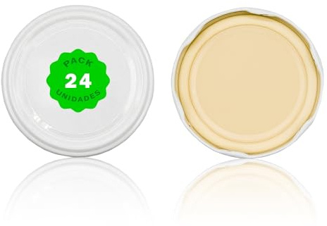 Pack 24 Tapas para bote,tarro,frasco de cristal;Cerradura enrroscable;Tapa giratoria de metal;conservar frutas,verduras y mermeladas;Tapa hermética;DIFERENTES TAMAÑOS Y COLORES (Blanco, 77 mm)