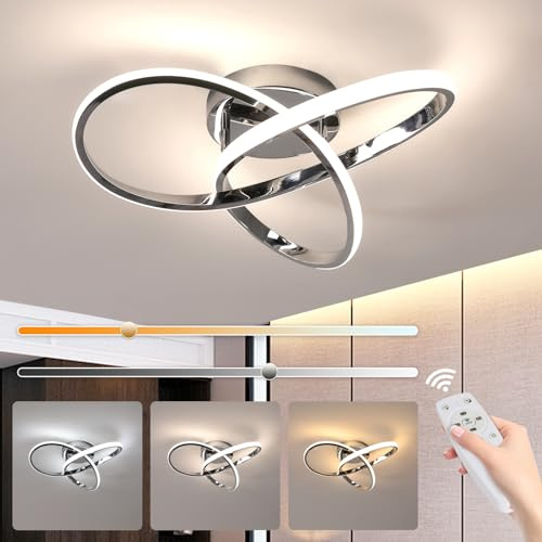 Comely LED Deckenleuchte Dimmbar, Deckenlampe Schlafzimmer mit Fernbedienung 3000K-6500K, 36W Modern Silber LED Deckenbeleuchtung Geeignet für Wohnzimmer Esszimmer Kinderzimmer