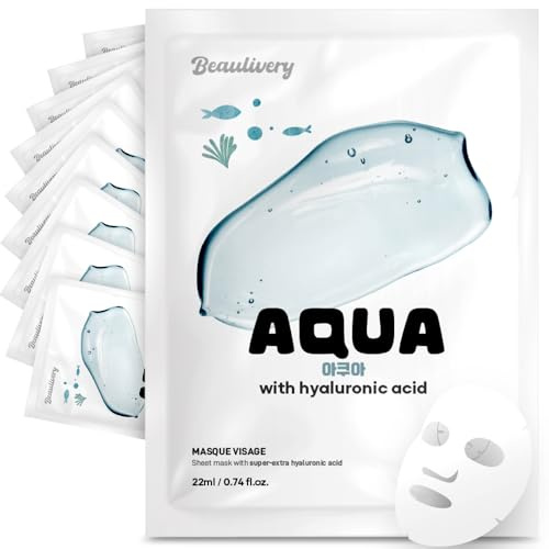 BEAULIVERY Máscara facial coreana Aqua 10 unidades con ácido hialurónico