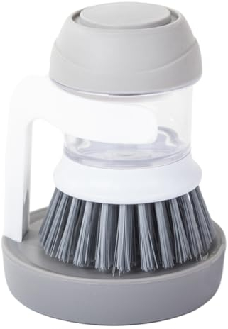 Spülbürste mit Spülmittelspender | Ständer mit Halterung und Abtropfschale | Reinigungsbürste | Küchenreinigungsbürste | Abwaschbürste | Küchenbürste | Pfannenbürste | Putzbürste Grau