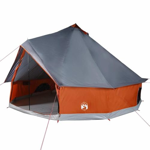 vidaXL Family Tent Tipi, 8-Person Camping Tent for Family in Traveling Beach Hiking Fishing, Lightweight Dome Tent, Grey and Orange Waterproof