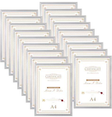 Hoikwo Multi A4 Photo Frames Set of 18, Silver A4 Picture Frame for Wall Hanging or Tabletop Display, Ideal for Certificates, Photos, Artwork, Poster, Document