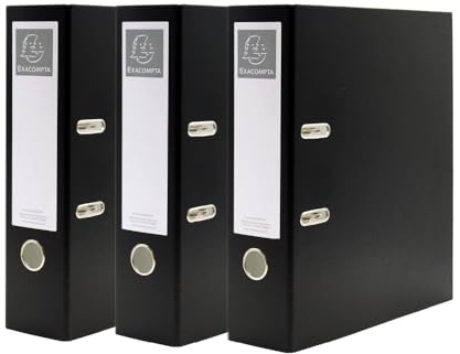 Exacompta A4 Lever Arch File, 75mm, Office Ring Binder, Assorted, Pack of 3 in Black, Stationery Folders for Paperwork and Document Organisation- 227/0019Z