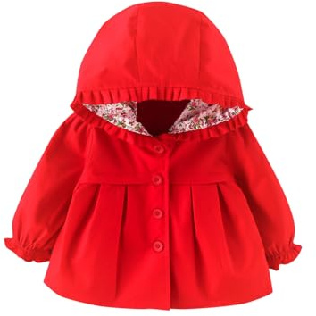 Saco Abrigo Niño Casual Primavera Otoño Chaquetas con Capucha Chaqueta Cortavientos Outwear Abrigo Bebé Niñas Abrigo Elegantes (Red, 12-18 Months)