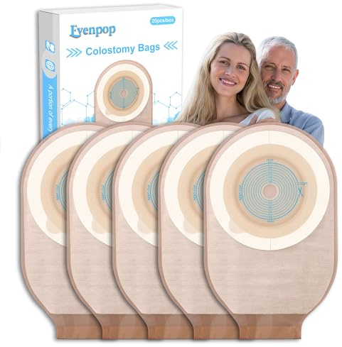 Evenpop Colostomy Bags - Portable & Comfortable, 20 PCS Skin-Friendly Ostomy Bag for Kids/Adults, One Piece with Closure Colostomy Supplies, 20-65mm Cut-to-Fit, Easy to Use